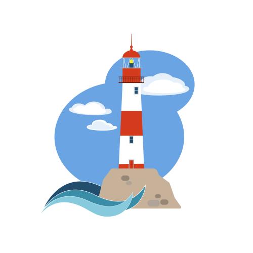 Vector image lighthouse maritime composition on white