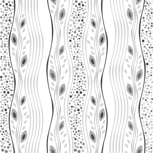 Vector image vertical wavy stripes, monochrome checkered pattern and leaves on white