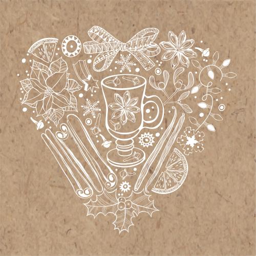 Bow. Vector christmas-themed composition in the shape of a heart on craft