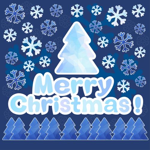 Vector image merry christmas, trees and snowflakes on blue