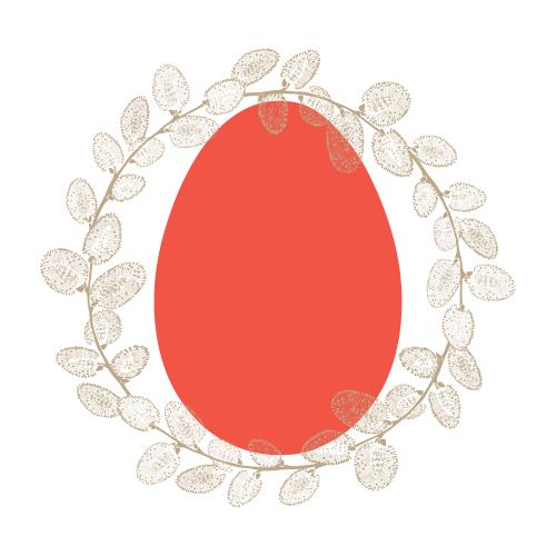 Willow. Vector round wreath made of willow branches with a red easter egg in the middle on white