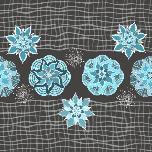 Summery. Vector Pattern blue flowers on a checkered field