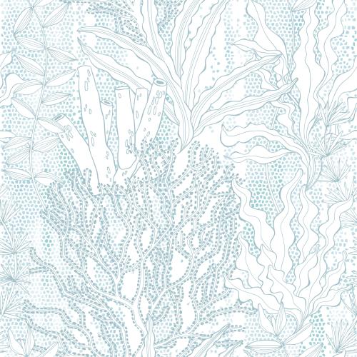 Illustration seaweed corals underwater plants on watercolor mosaic