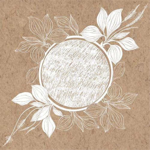 Plantain. Vector round frame with plantain on craft