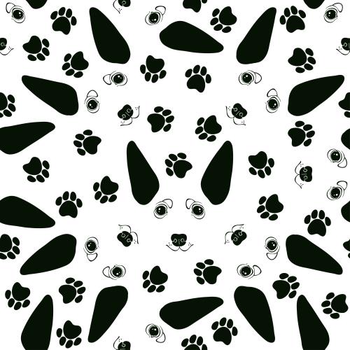 Pinscher. Vector cute dog faces, paw prints on white