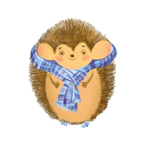 Raster image cartoon hedgehog in a scarf