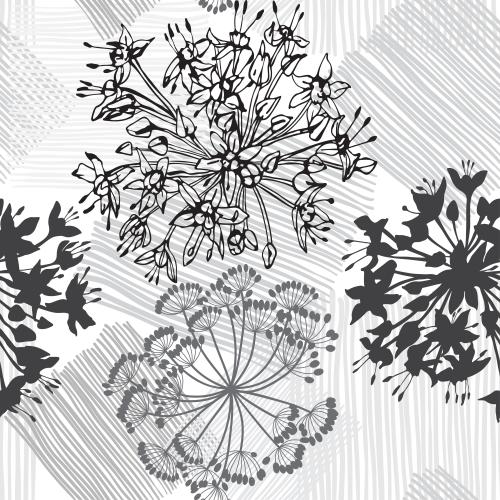 Square. Vector abstract flower inflorescences, monochrome striped squares on white