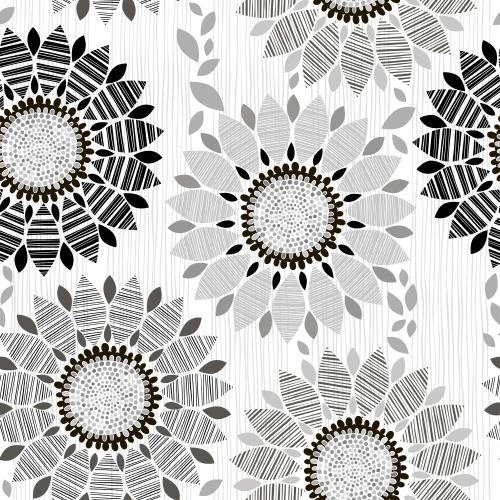Vector image monochrome abstract flowers with striped petals, vertical stripes on white
