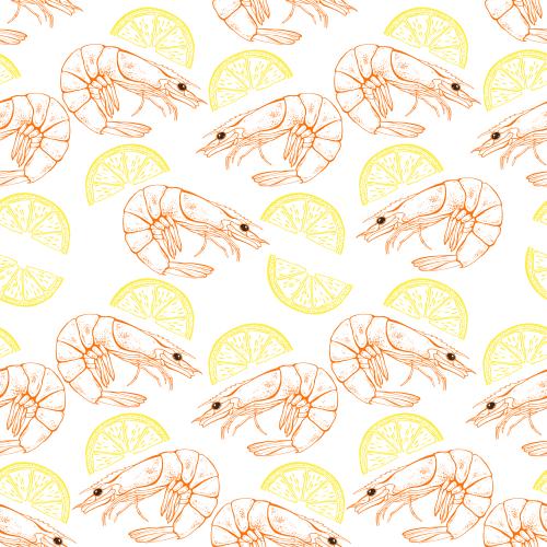 Shrimp. Vector shrimp and lime slices colorfull outlines on white
