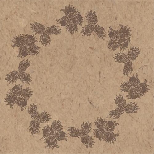 Vector image hazelnut, forest nuts, silhouettes, round frame on craft