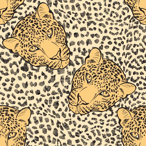 Leopard. Vector heads of leopards on leopard texture