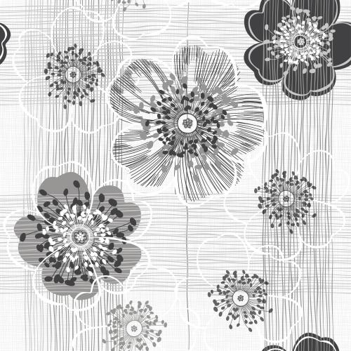 Vector image monochrome flowers stripes on light checkered