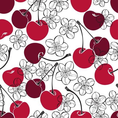 Cherry. Vector cherry, berries and flowers on white