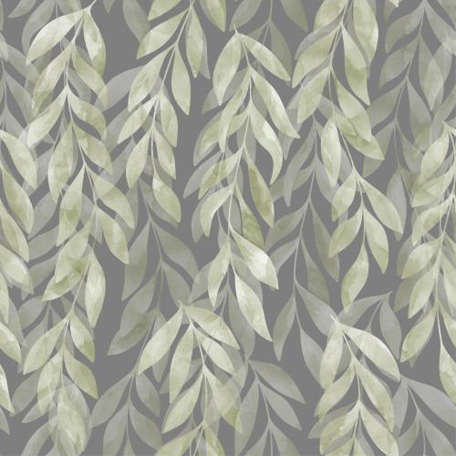 Raster image watercolor branches with leaves on gray