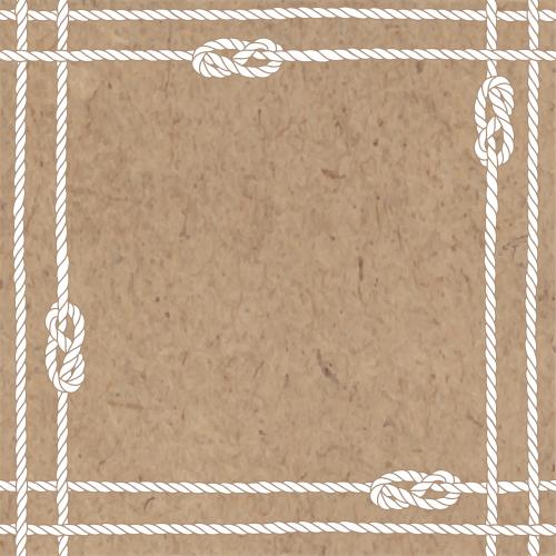 Sea rope. Vector square rope frame with nautical knots on craft