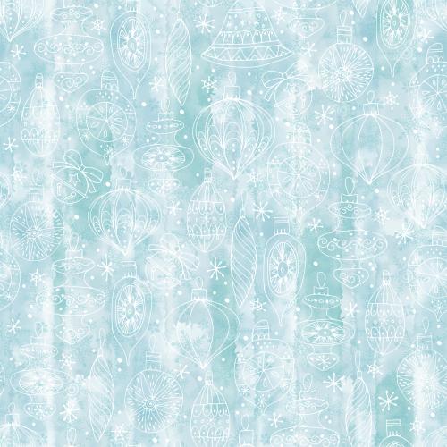 Toys. Vector christmas tree decorations and snowflakes on blue watercolor