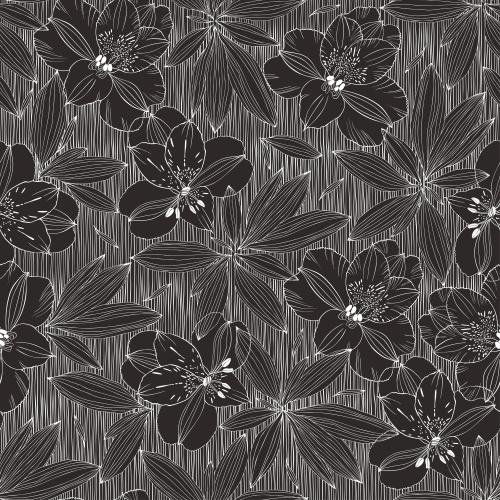 Alstroemeria. Vector alstromeria flowers and leaves on black striped
