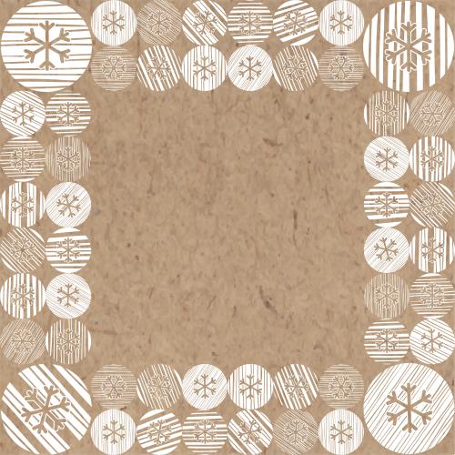 Square. Vector snowflakes in striped circles space for text on craft square frame
