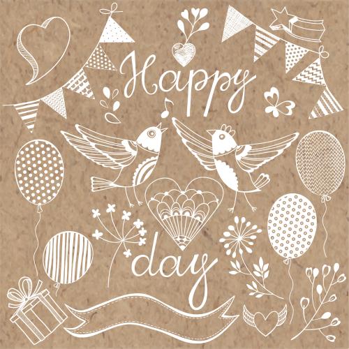 Flag. Vector cartoon birds holiday symbols inscription happy day on craft