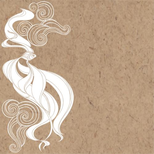 Illustration decorative fish, waves, text area on craft
