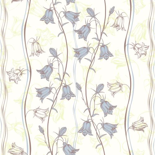 Bellflower. Vector Pattern bells, colorful silhouettes and contours of flowers on light