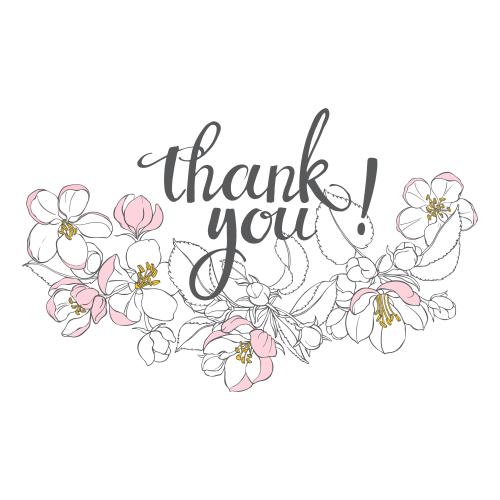Apple tree. Vector apple tree flowers inscription thank you on white