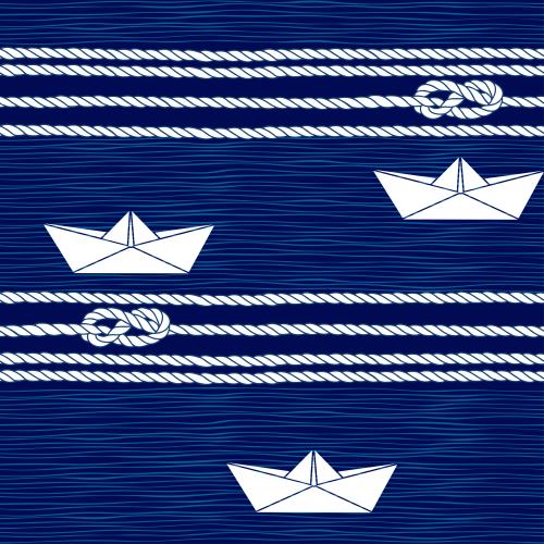 Paper boat. Vector sea knots ropes paper boats waves on blue