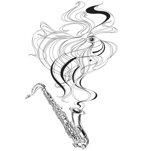 Saxophone. Vector saxophone, stylized fish, smooth lines on white