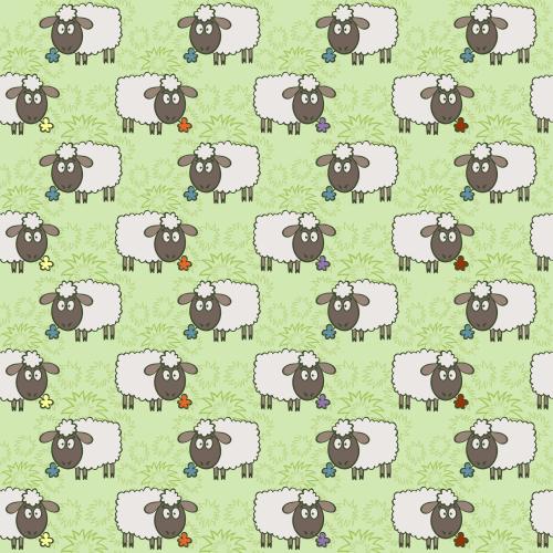 Summer. Vector cute cartoon lambs with flowers on grass