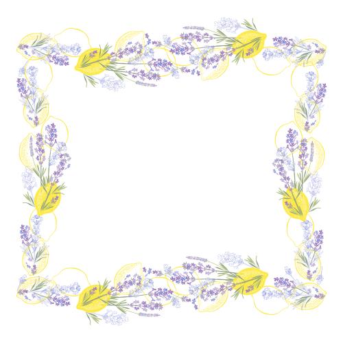 Lavender. Vector square frame with lemons and lavender on white