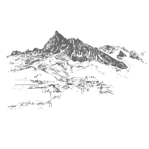 Illustration landscape with mountains, koktebel, crimea, sketch on white