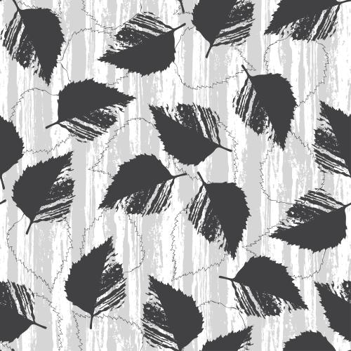 Birch. Vector decorative birch leaves, contours and silhouettes on textured monochrome