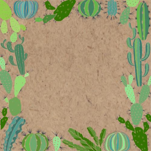 Cactus. Vector colorful cactus silhouettes on craft square frame