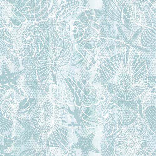 Scallop. Vector nautiluses shells sea stars algae corals on watercolor mosaic