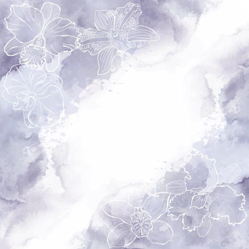Vector image orchids on watercolor fragments, space for text on white, corner composition