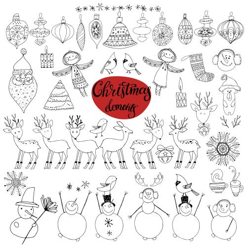 Cup. Vector new year's toys cartoon reindeer snowmen and other symbols of winter holidays on white