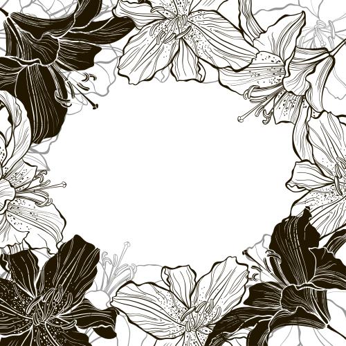 Lily. Vector oval frame of lilies
