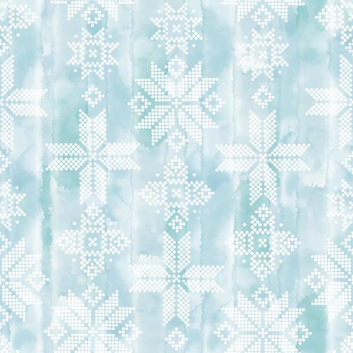 Vector image white star-snowflakes made of points on blue watercolor