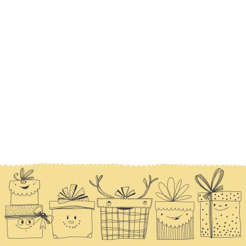 Birthday. Vector cartoonish gift boxes on a golden stripe, space for text on white