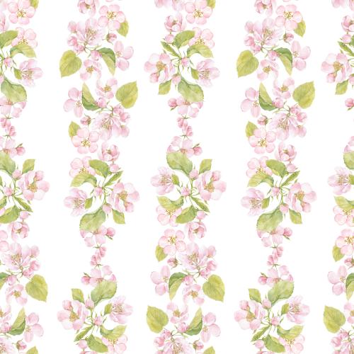 Apple tree. Vector watercolor flowers and apple leaves on white