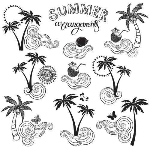 Ocean. Vector compositions on the theme of summer vacation on white
