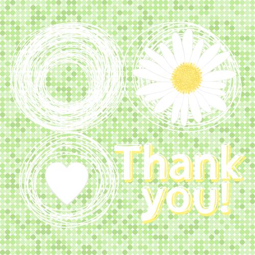 Vector image daisy, heart and random circles, inscription thank you on a field in green checkered