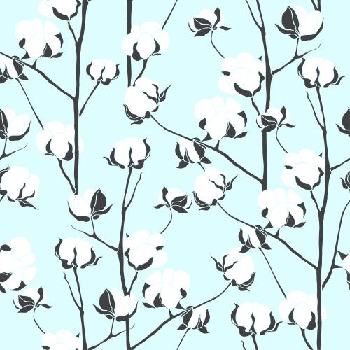 Cotton. Vector cotton branches on blue