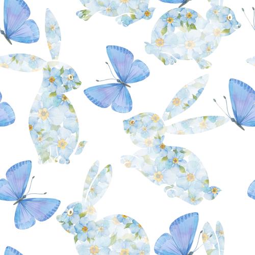 Forget-me-not. Vector watercolor butterflies flower forget-me-not rabbits on white