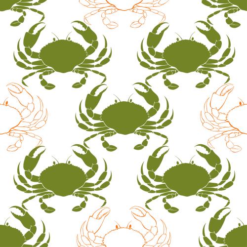 Crab. Vector colorful crabs contours and silhouettes on white
