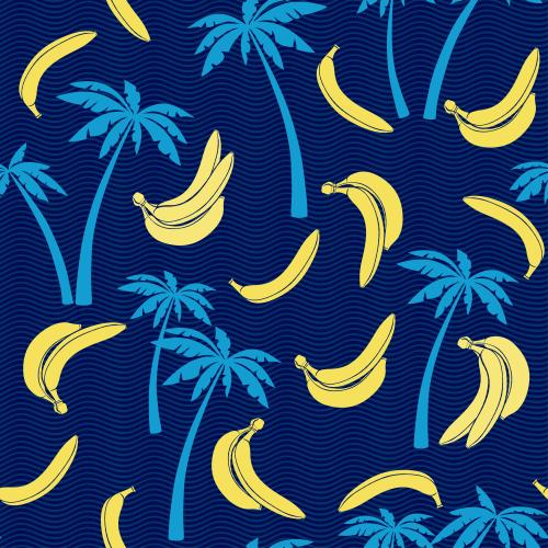 Striped. Vector palms bananas waves on the blue