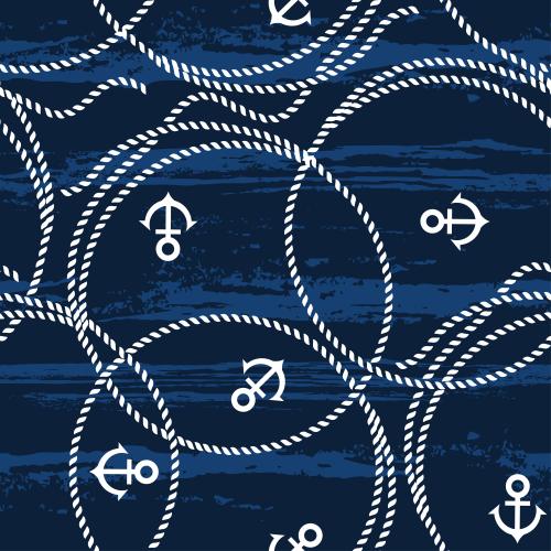 Rope. Vector white circles from marine ropes and anchors textured waves on blue