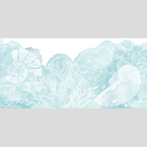 Illustration nautiluses fish corals algae on blue watercolor