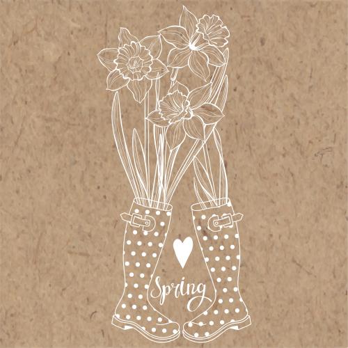 Boots. Vector spring composition with rubber boots and daffodils on craft