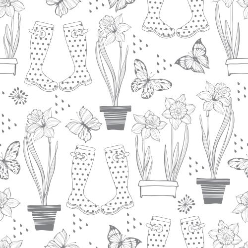 Spring. Vector narcissus in pots